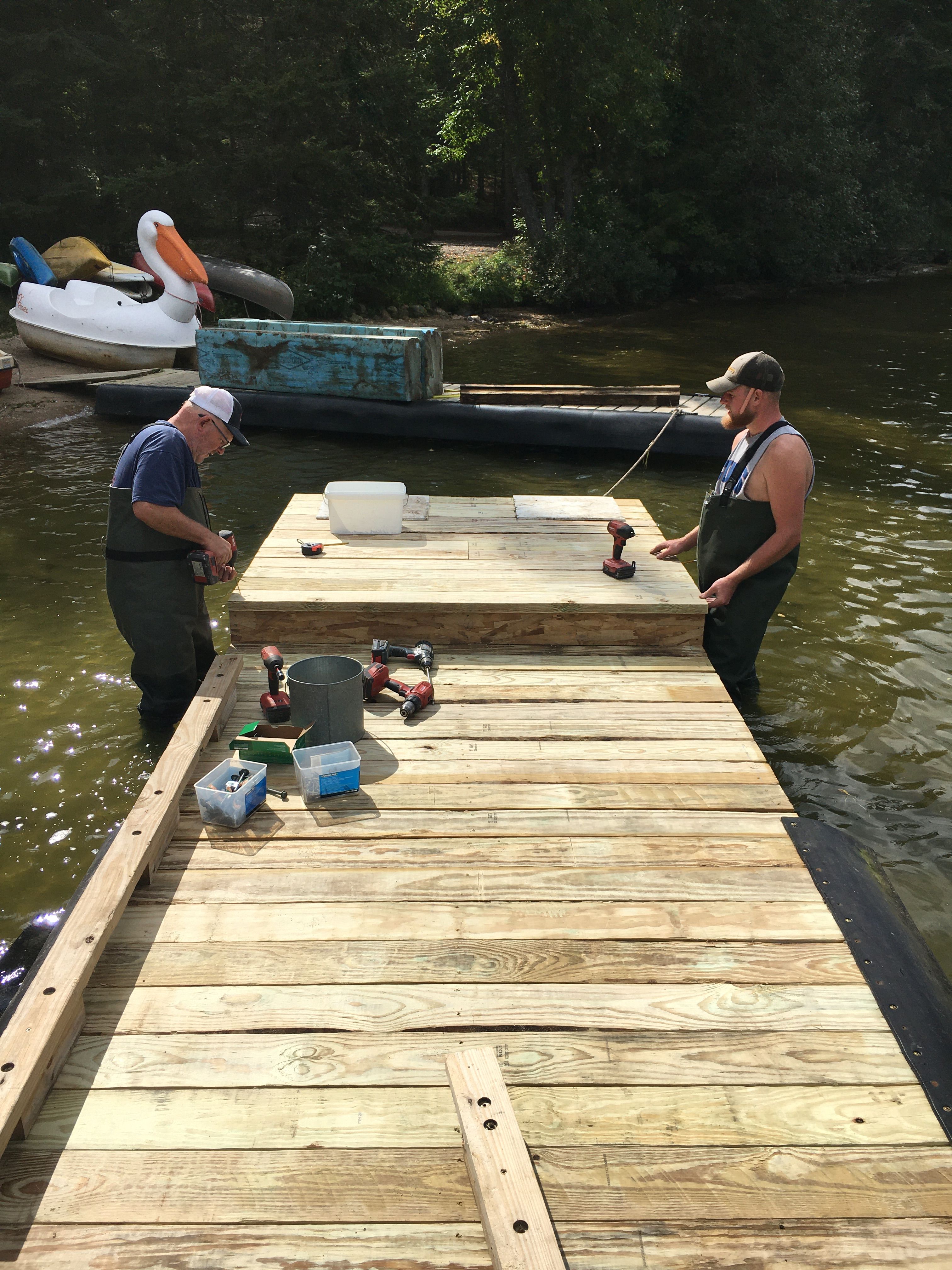 September 2022 - Friends and Guests of Cabin O' Pines Tom Webster & Austin Dye Rebuilding one of the cabin docks